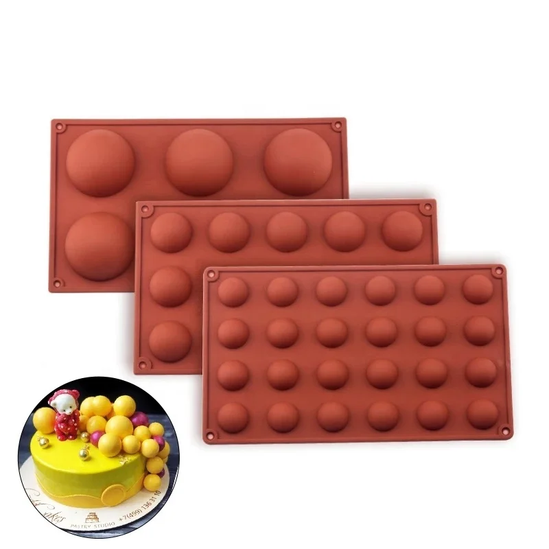 

DIY Pastry Baking Pan Chocolate Candy Fondant Bakeware Round Shape Dessert Mould Ball Sphere silicone mold for chocolate, Brown