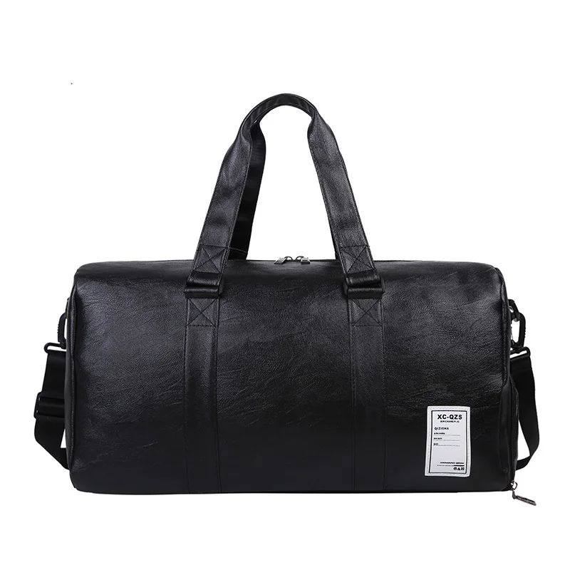 

High Quality PU Leather Travel Duffel Bag With Shoe Compartment, Black