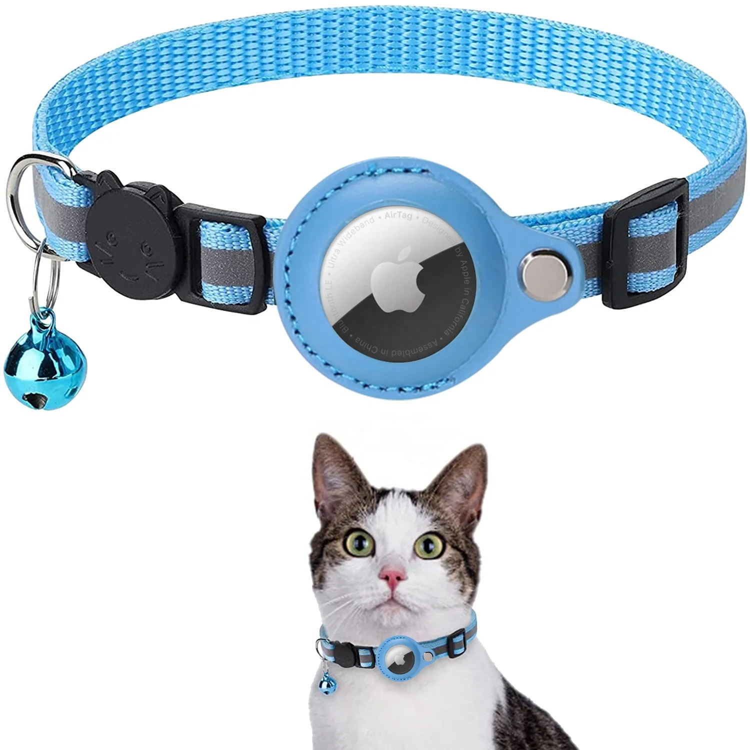 

For Airtag Case Cat Collar With Bell Reflective Nylon Collar Anti-lost Tracker Airtag Holder designer dog collar for cats