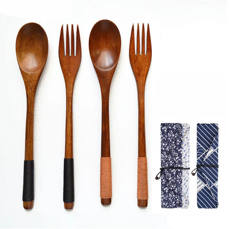 

Wholesale Eco Friendly Portable Travel Wooden Cutlery Set with Bag for Camping Traveling