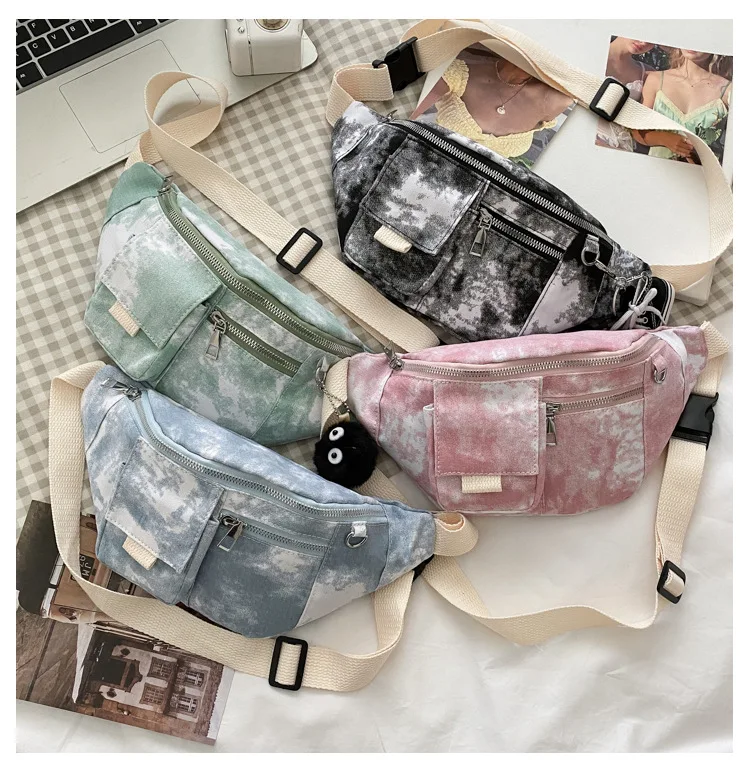 

Personality trend tie-dye chest men's messenger bag brand shoulder bag ins tide small retro hip-hop waist bag