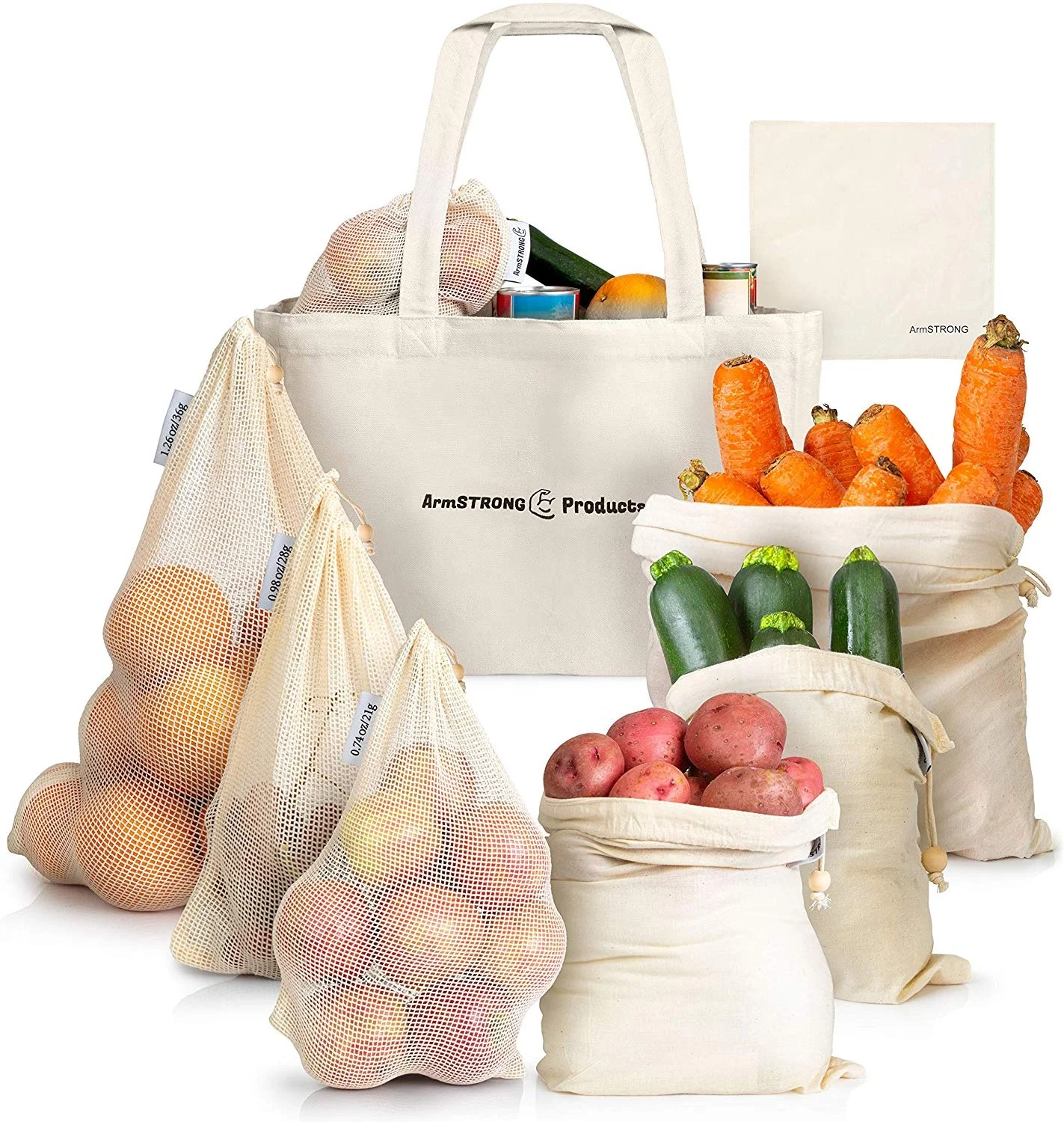 

set net natural gots certified organic cotton mesh drawstring bag for fruits and vegetable