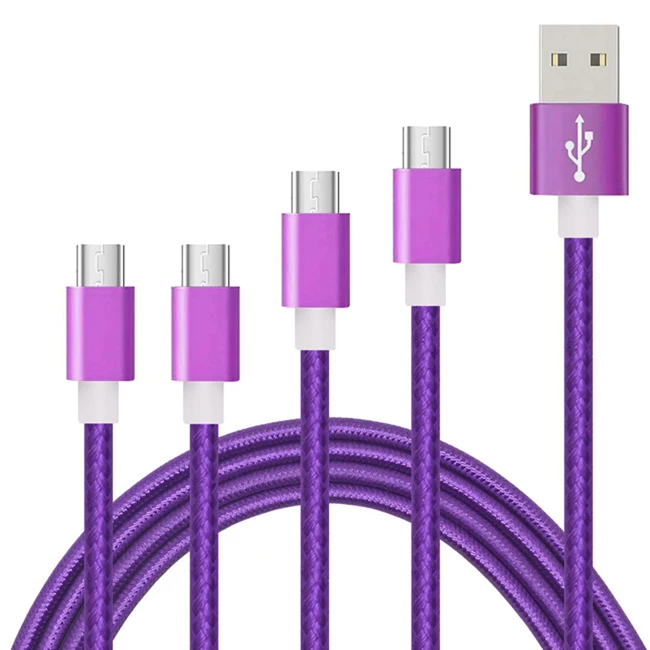 

Purple Best quality new nylon braided micro usb fast charge cable, Black, silver, red,customize