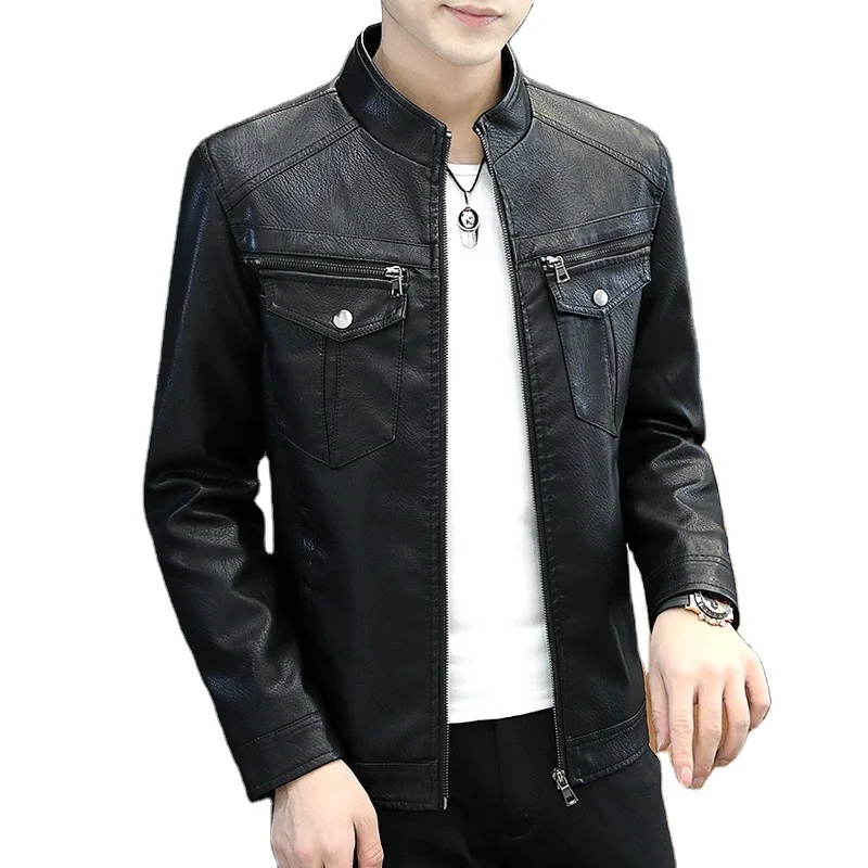 

Wholesale Made in China High Quality Zip Up Studded Faux Leather Jacket Men
