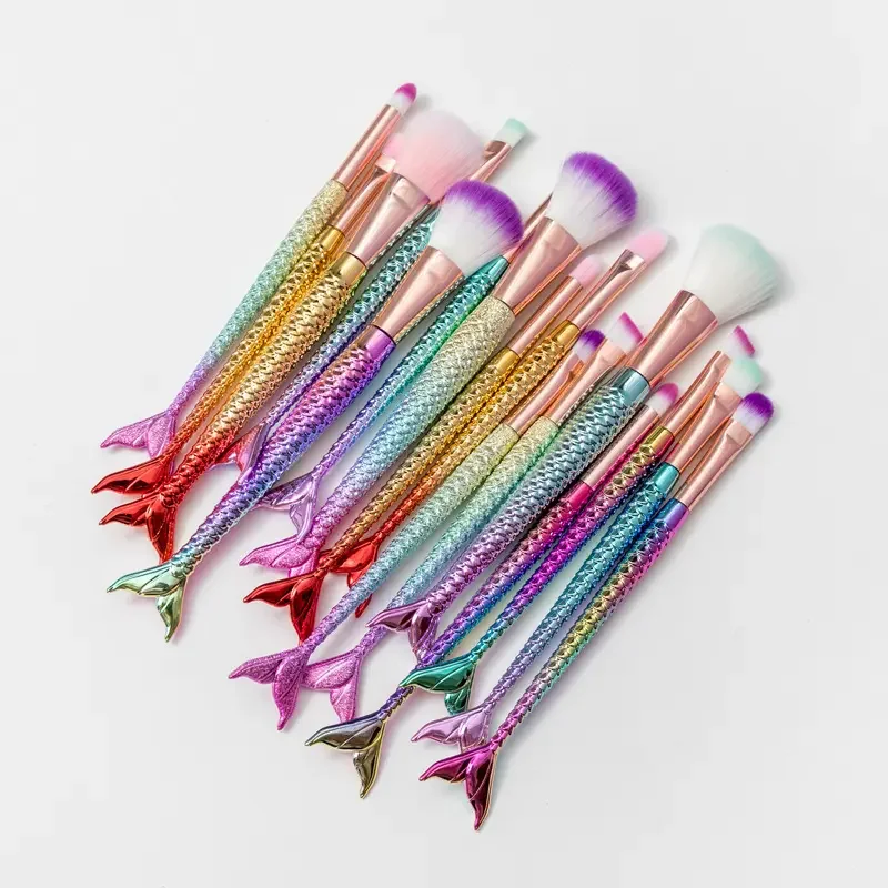 

Best Selling 4pcs Mermaid Cosmetic Brush Set Fish Tail Makeup Brushes Brochas De Maquillaje Low MOQ Custom Logo