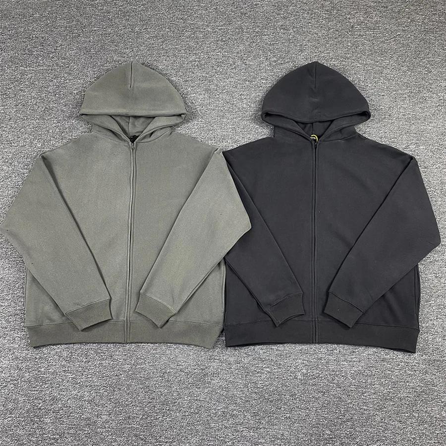 

Heavy Fabric Solid Color Kanye West Season 6 Zip Hoodie Men Women 1:1 Best Quality Casual Loose Gray Sweatshirts