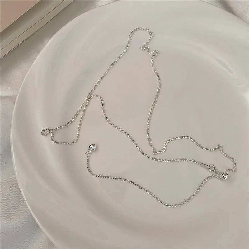 925 Sterling Silver Extention Tassel Heart Choker Chain Necklaces for Girls Party Jewelry