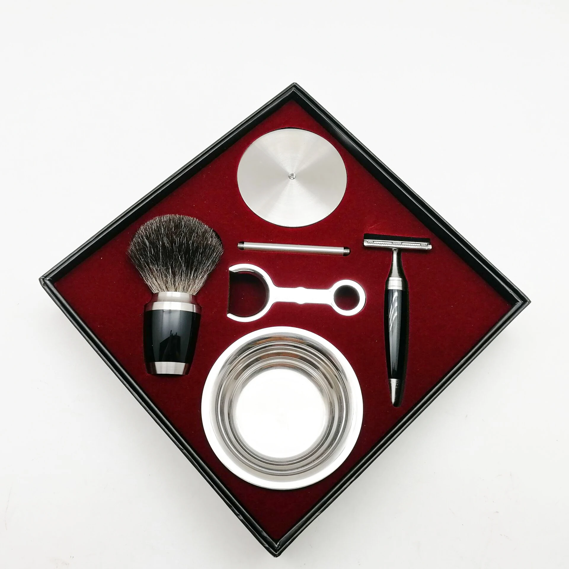

JDK Complete Wet Shave Kit Includes 4 Items One Safety Razor One Synthetic Hair Brush One Metal Bowl One Holder with Gift Box