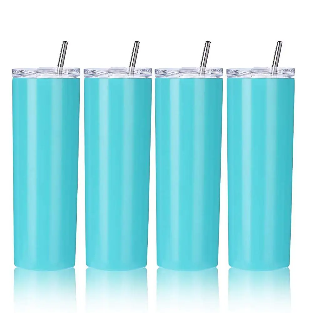 

20oz Double wall stainless steel vacuum Insulated tall skinny tumbler cups with straw for coffee beverages, Silver, black ,pink,blue