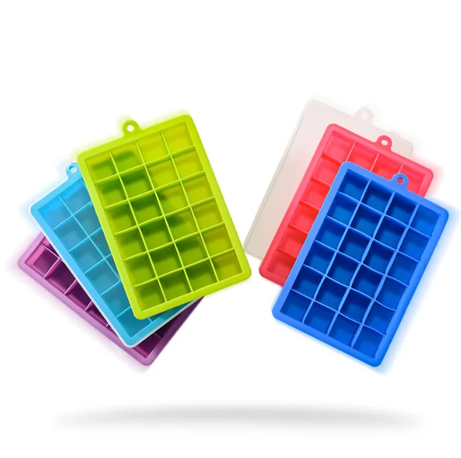 

24 Grids Silicone Ice Cube With Lid Eco-Friendly Cavity Tray Ice Cubes Small Fruits Mold Ice Maker, Blue