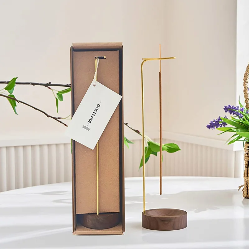 

Home decoration Wood incense holder Removable brass bukhoor holder incense stick holder with non slip mat