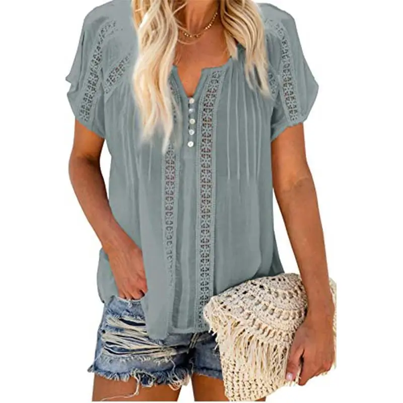 

New product ideas 2021 autumn/winter new European and Americanhollow top V neck long sleeve chiffon top women, Picture shows