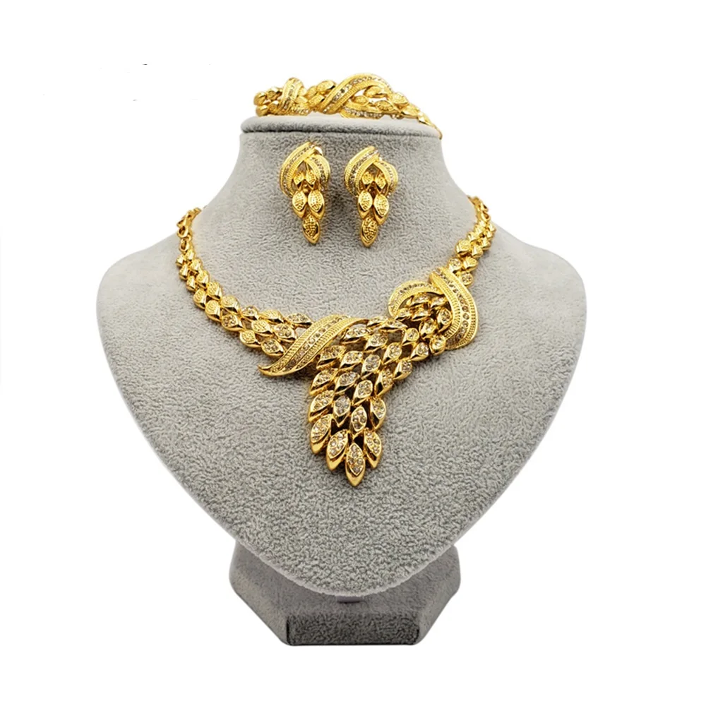 

24K gold plated jewelry set, necklace, ring, earring, bracelet, 4 pieces