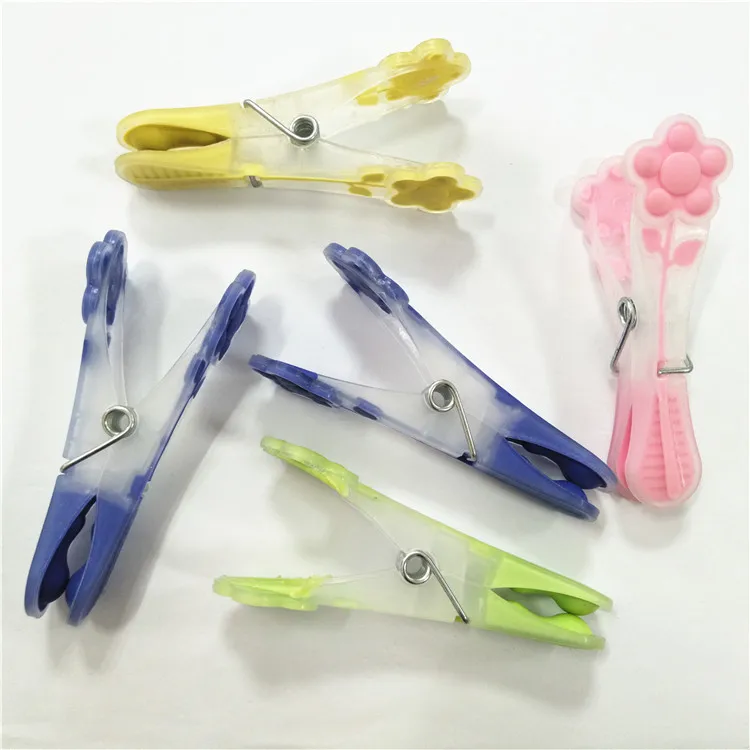 
colorful and flower design Set of 12pcs plastic clothespin big plastic clothes pegs with soft grip 