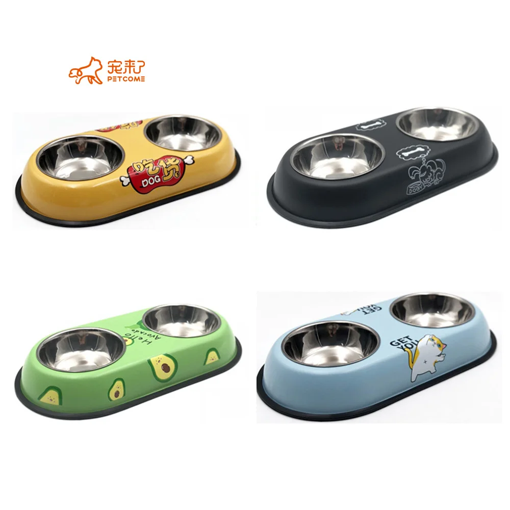 

PETCOME AliExpress New High Quality Outdoor Multi Color Fancy Patterned Pet Double Dog Bowls, Multiple color options