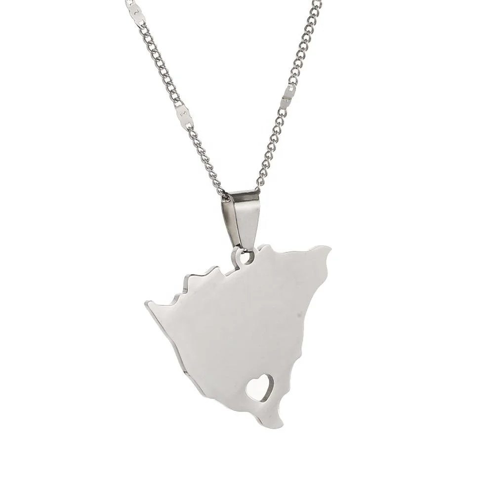 

Stainless Steel Nicaragua Map Pendant Necklaces Women Silver Color Nicaraguans Maps Chain Jewelry