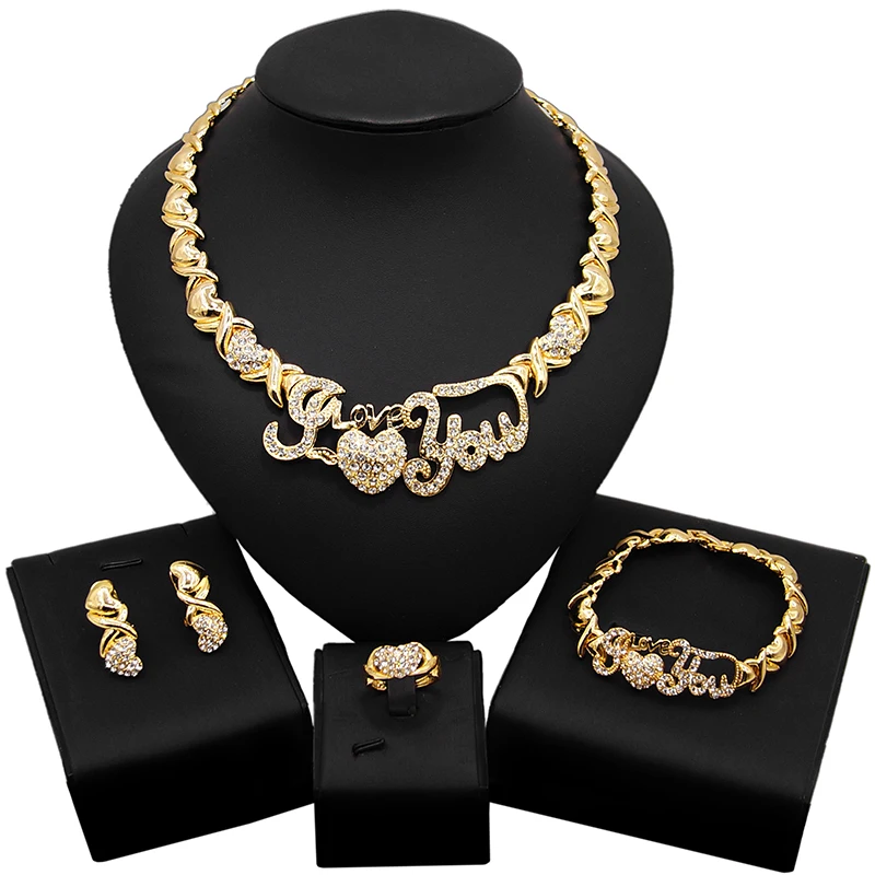 

I Love You Hug and Kiss Xoxo Necklace Jewelry Set American Diamond Gold Plated Big Teddy Bear Jewelry Set Birthday Gifts X0007