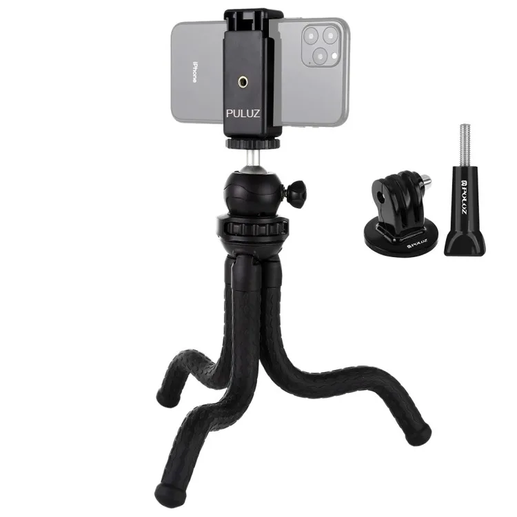 

Hot Selling Stock PULUZ Mini Octopus Flexible Camera Tripod Holder with Ball Head Phone Clamp + Tripod Mount Adapter Long Screw, Black
