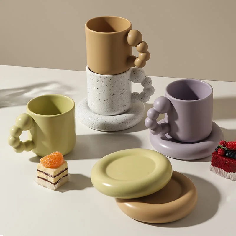 

Nordic Creative Candied Haws Mug with Saucer Sets Coffee Milk Tea Mug Ceramic Cup, 5 colors