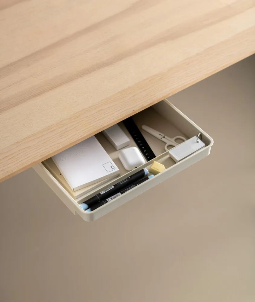 

Self-adhesive Under Desk Table Storage Drawer Organizer- Plastic Table bottom Office stationery Hidden Storage Box