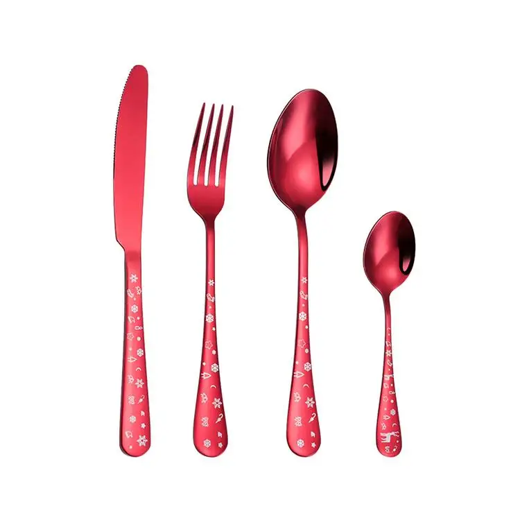 

Christmas Tableware Durable Exquisite Stainless Steel Cutlery Set, Redgreen