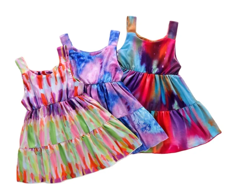 

New Design Tie Dyed Girls Dress Summer Sleeveless Accept Custom Baby Girl A-line Dress