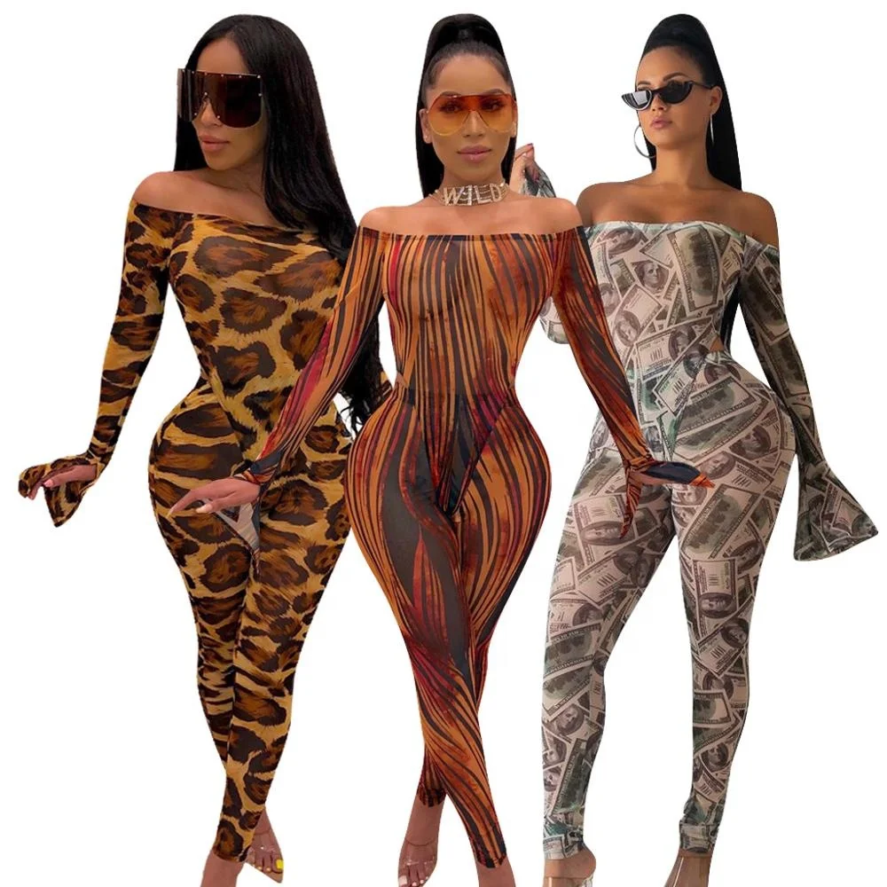 YH 2020 New Arrival Lovely Sexy Leopard Print Yellow Two Piece Bodysuit Legging Pants Set