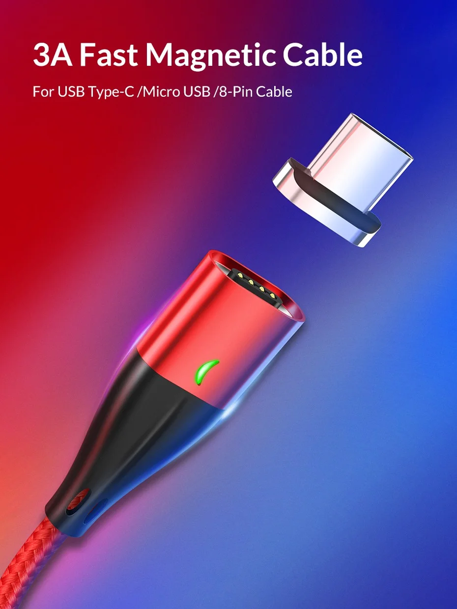 ZICAS High Quality Fast Charging Phone Magnet Charger 3 in 1 Magnetic USB Cable For iPhone+Micro+USB C - ANKUX.COM