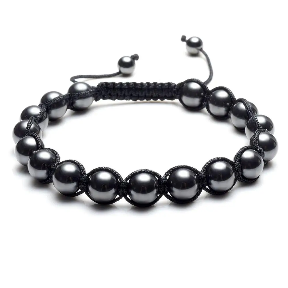 

Natural Healing Energy 8mm Hematite Macrame Gemstone Bead Adjustable Braided Bracelet Men Women