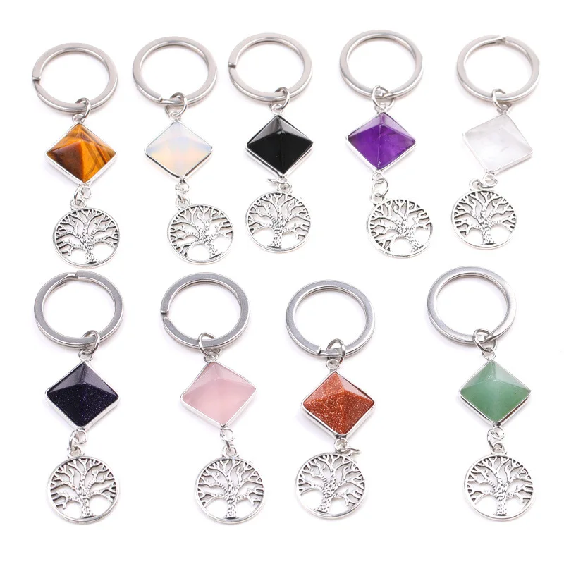 

2022 New AliExpress New Tree of Life Multiple Colors Amethyst Pyramid Pendant Detachable Keychain