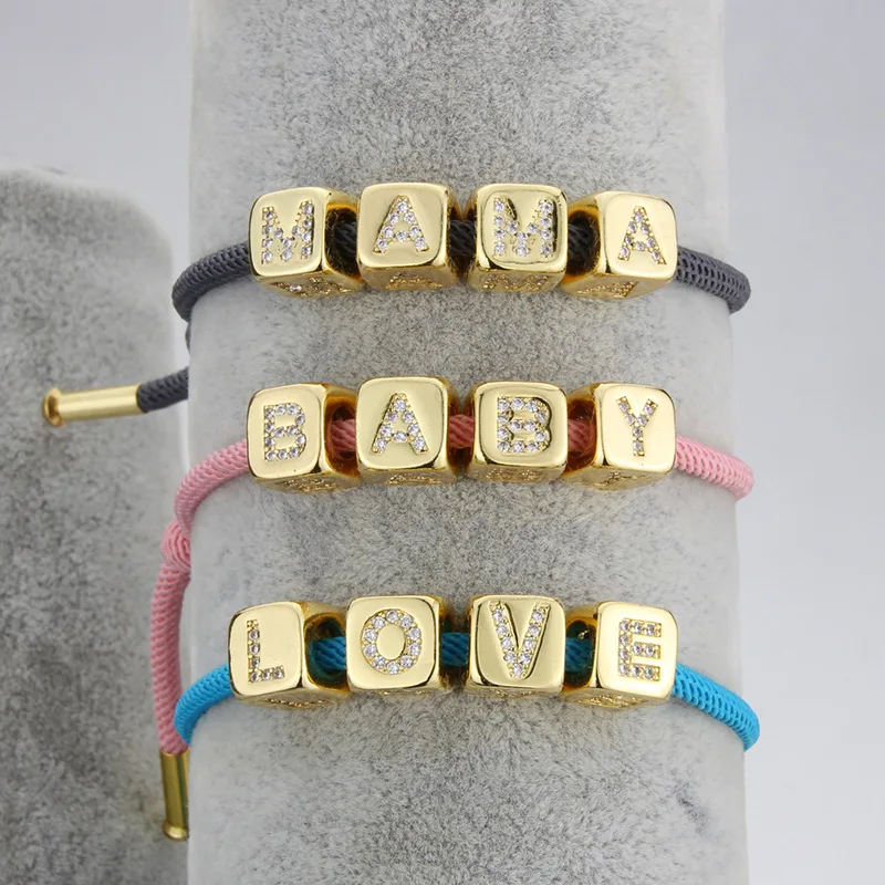 

Wholesale Fashion Jewelry 18K Adjustable Alphabets Bracelet Letter Bracelet Zircon Lovers Bracelet
