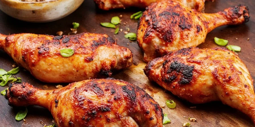Close-up of seasoned chicken legs ready to hit the grill.