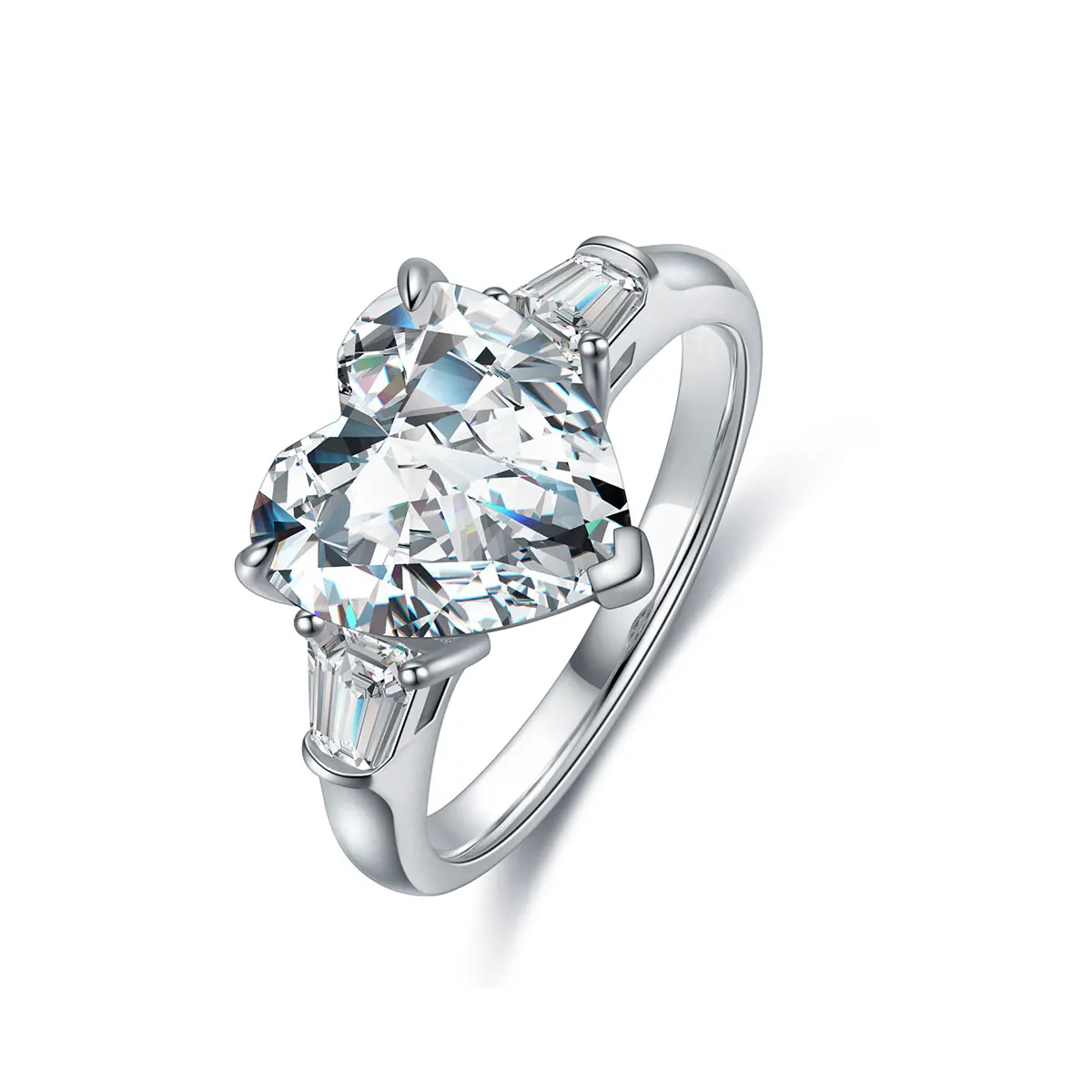 

Anster jewelry 9K white gold CZ cubic zirconia diamond for women classic 3 stone ring sets 3ct heart shape wedding band, Yellow, pink, blue, white, green, orange