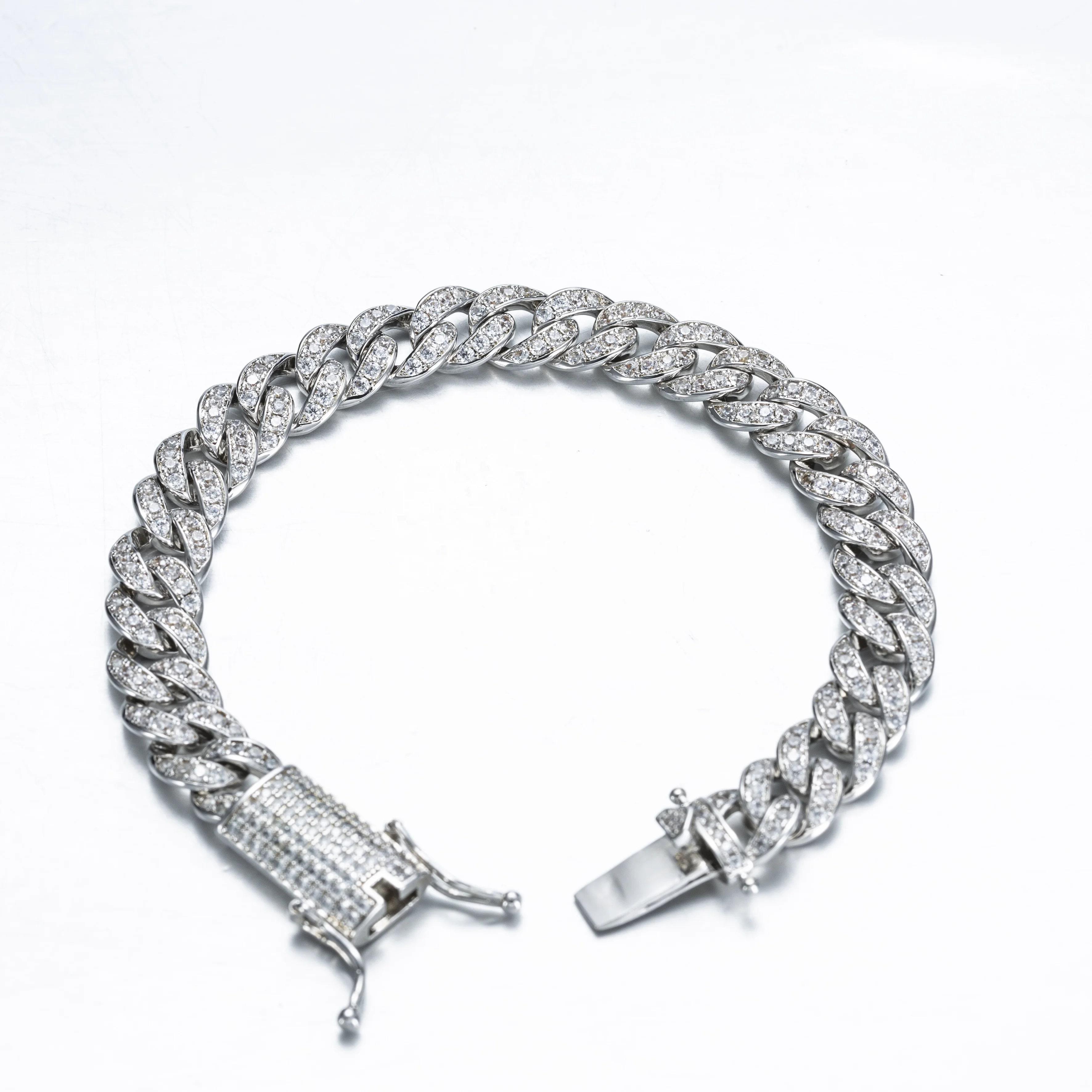 

Sterling silver 925 jewellery cuban link chain iced out man hand bracelet, Yellow /white / rose