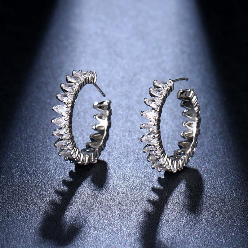 

QIANZUYIN AAA Cubic Zirconia Jewelry Zircon Hopp Earrings Fashion Aretes Women Earring Hoop