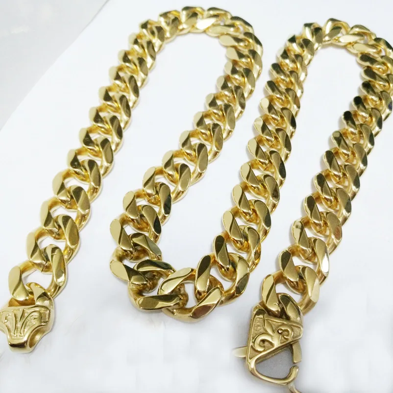 

Hot Selling Men's Thick Stainless Steel Jewelry Gold Plated Six Sides Grinding Necklace P Chain 15mm, Costom color
