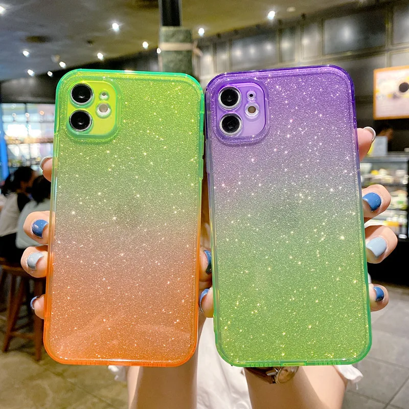 

Luxury Gradient Glitter Phone Case For iPhone 12 11 Pro Max 7 8 Plus X XR XS Max Soft Back Cover