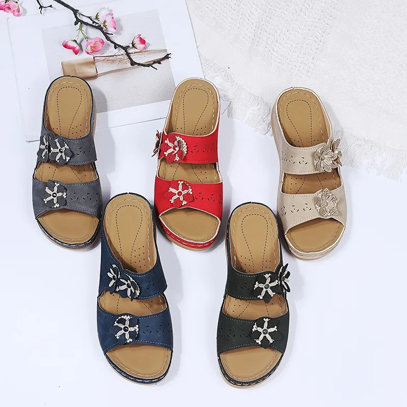 

High Quality Outdoor Non-slip Sandals Casual And Comfortable Flat Bottom Ladies Sandals Slipper, Red/grey/black