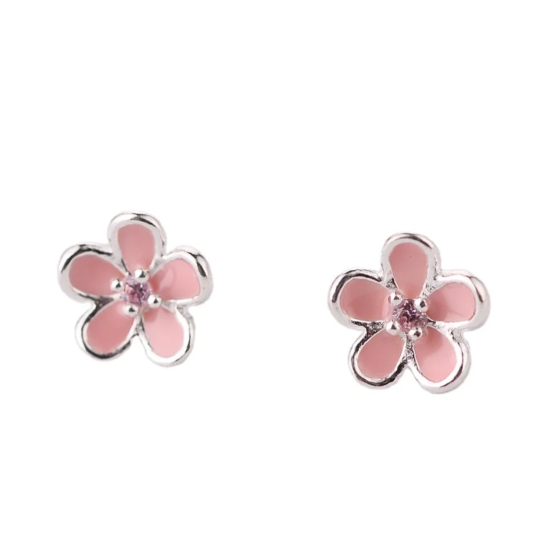 

Factory Wholesale 925 silver Pink flower Stud Earrings for Women Elegant Wedding Jewelry pendientes mujer moda Brincos
