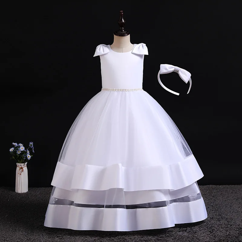 

flower girl dress 2022 White Skirt Ruffle Knee Length Flower Princess Kids Tulle Baptism Dress Girl W006