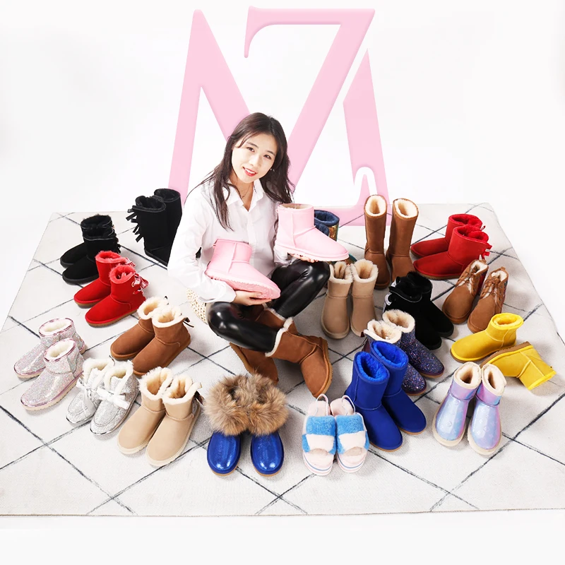 
USA 2020 warm waterproof sheepskin fur lined fur snow ladies kids winter boots shoes for women girls and baby children 