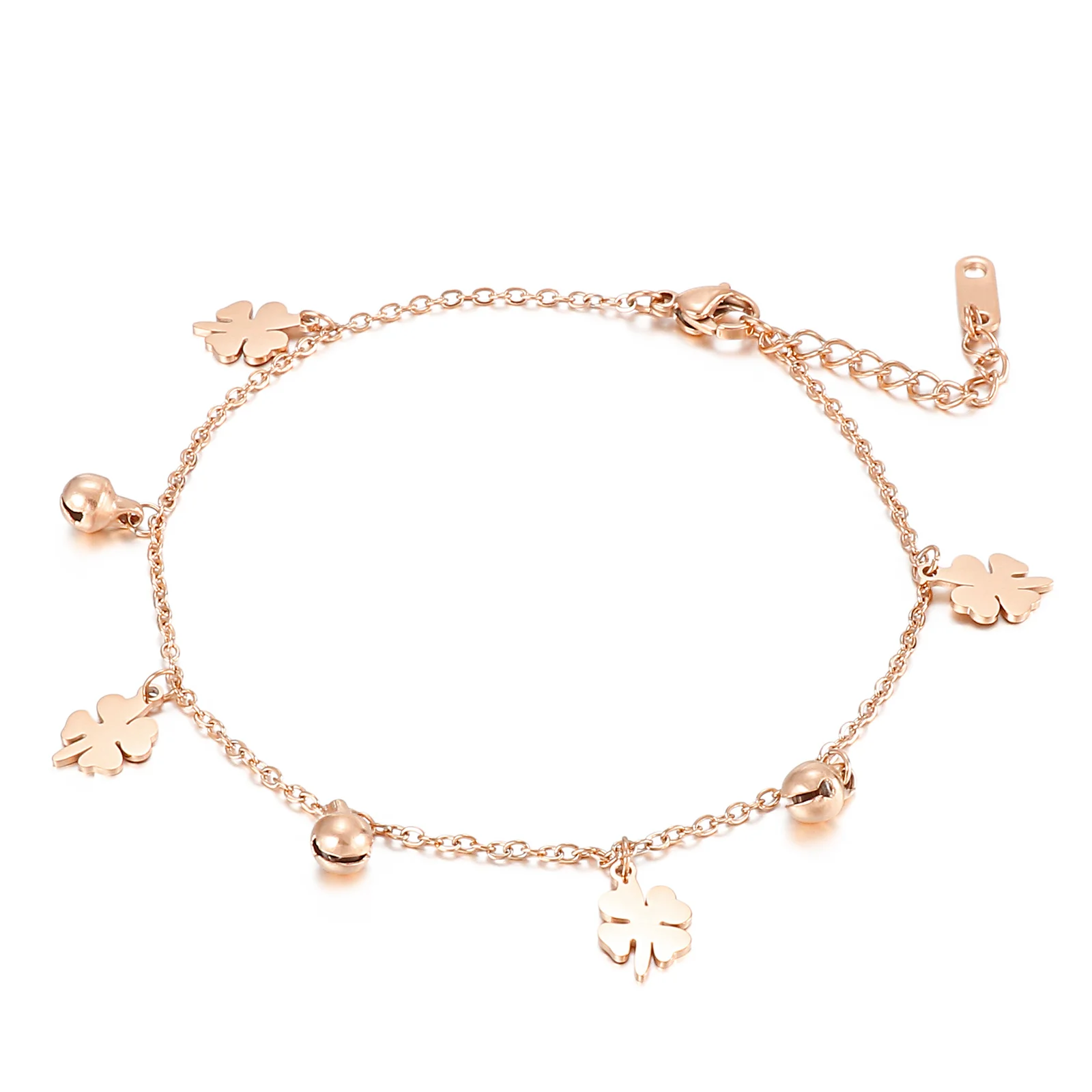 

Temperament fashion bells and leaves jewelry gift stainless steel anklet for women, Gold/steel/rose gold