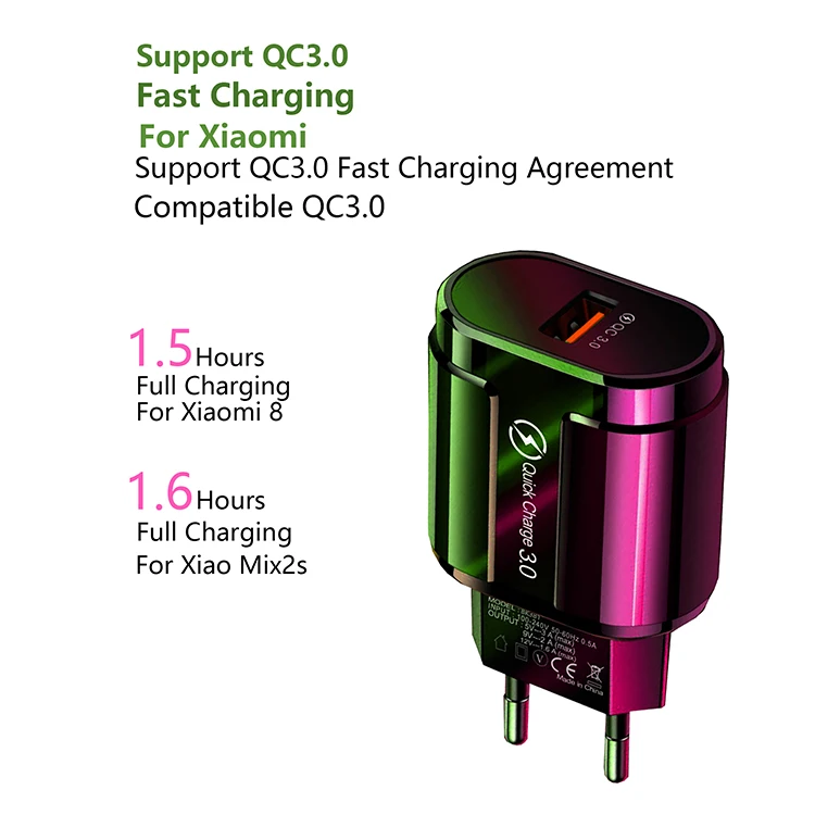 
Hot Selling Qualcomm Quick Charge QC 3.0 Fast USB 18W Phone Wall Charger 