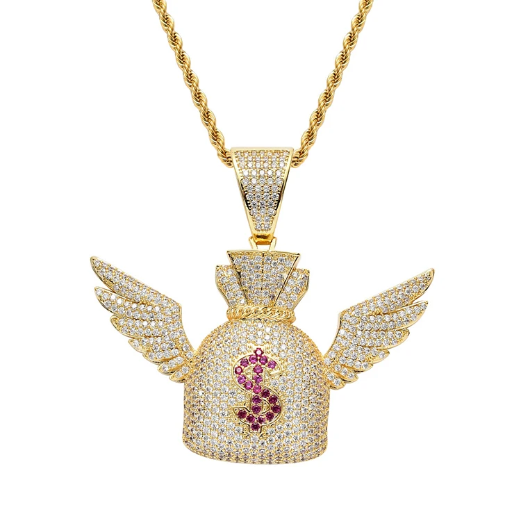 

Angel wing dollar purse pendant necklace Dollar money bag pendant necklace