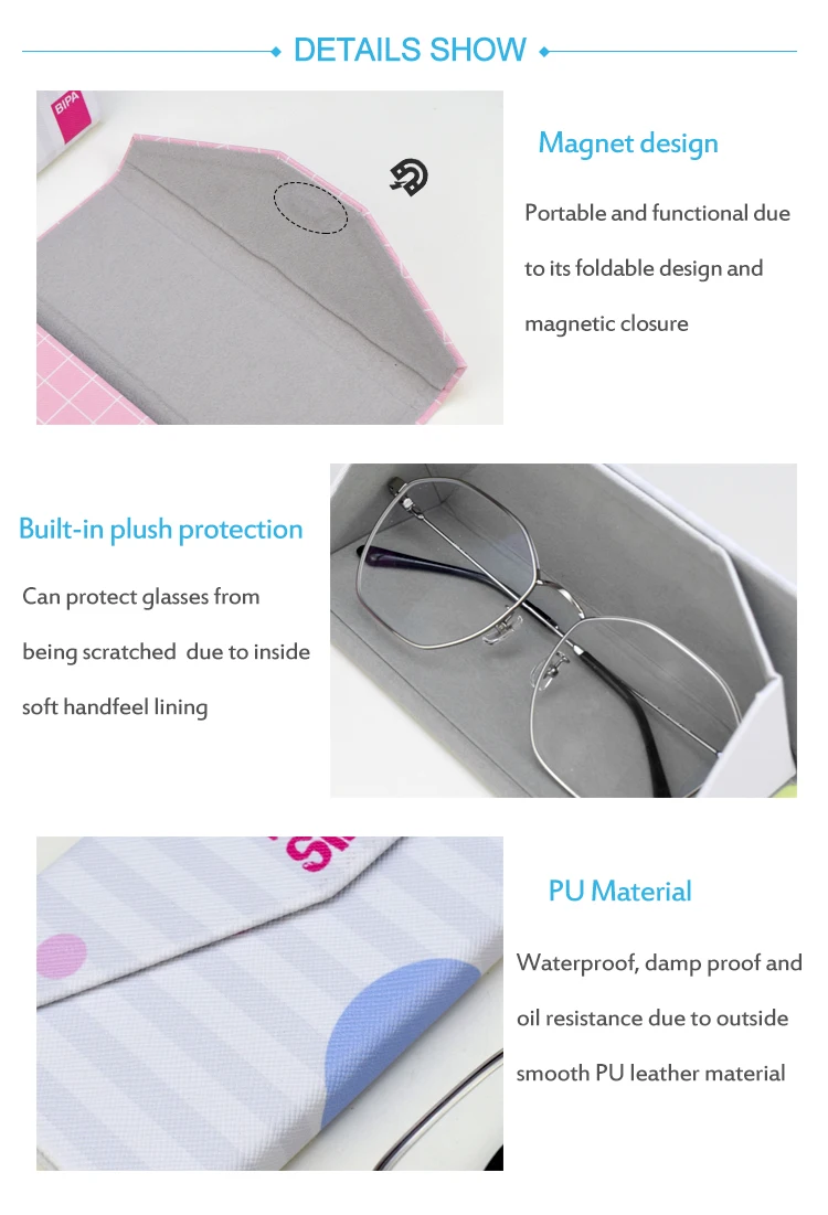 OEM Custom Logo Fashion White Folding PU Leather Glasses Case