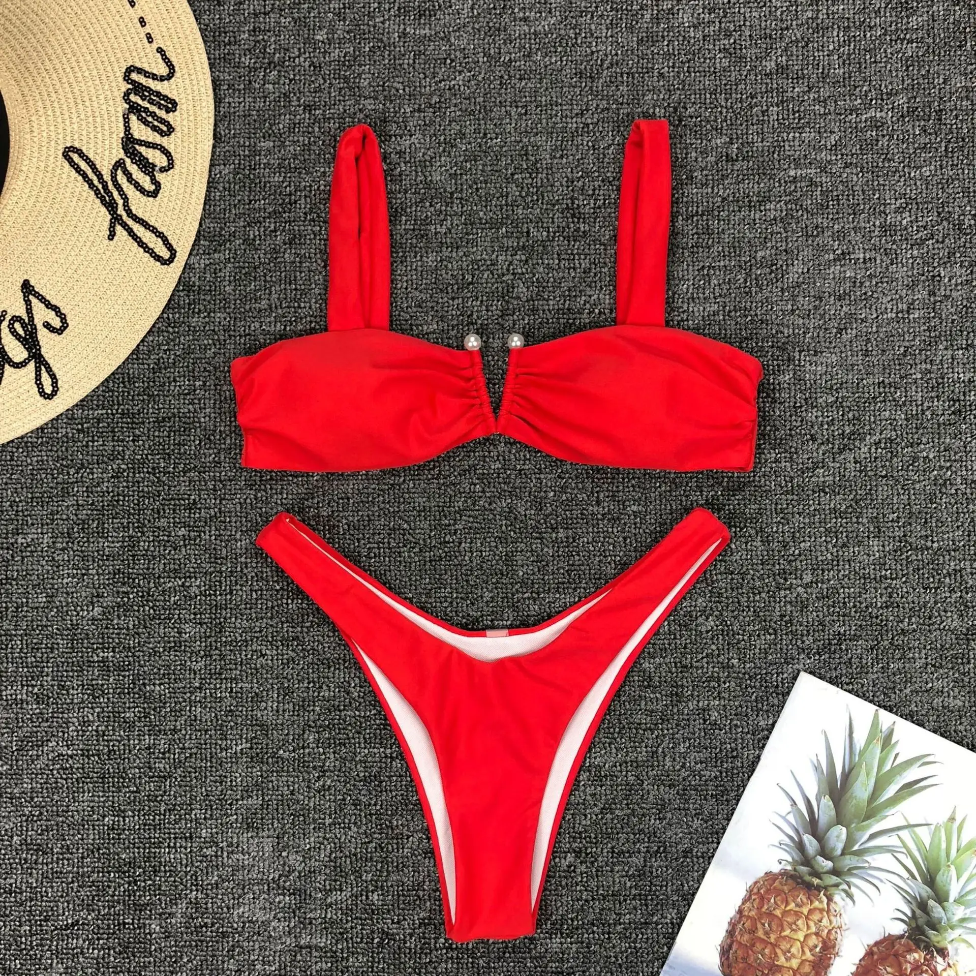 Hirigin Maillot De Bain Rouge Classique Taille Haute Push Up Pour Femmes V Tements De Plage