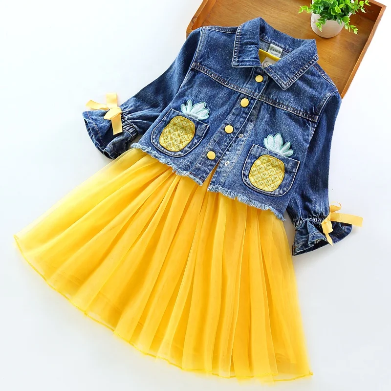 

Stock Baby Girl Party Dresses Princess Birthday 2 Sets Denim Jacket Dress