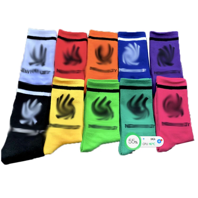 

XINQI OEM/ODM girl designer socks famous brands with logo Candy color Custom Luxury Cotton Logo black yellow ny men socks black