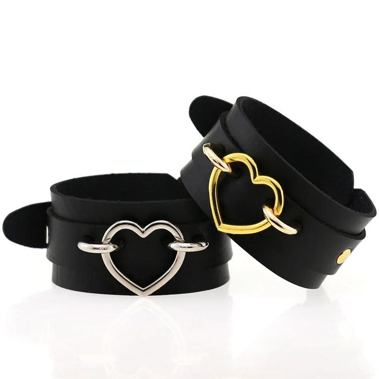 

Hot Selling Punk Double-Layer Pu Leather Bracelet Bracelet Personality Simple Hip-Hop Street Beat Peach Heart Wristband Bracelet, Picture shows