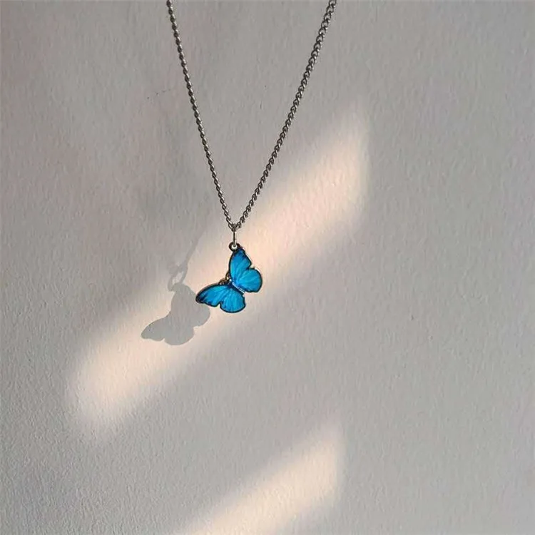 

SP Vintage Blue Butterfly Necklace Female Choker Drip Oil Butterfly Necklace Jewelry Trendy Fashion Necklace Jewelry Chains